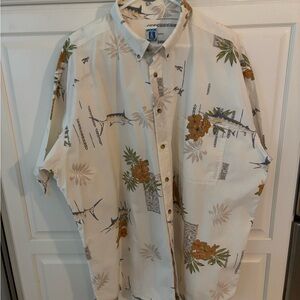 Hook & Tackle Mens Short Sleeve Cream Button Down Fishing‎ Shirt Size 2XL